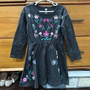 Tea Collection Dark Gray Dress with Floral Embroidery